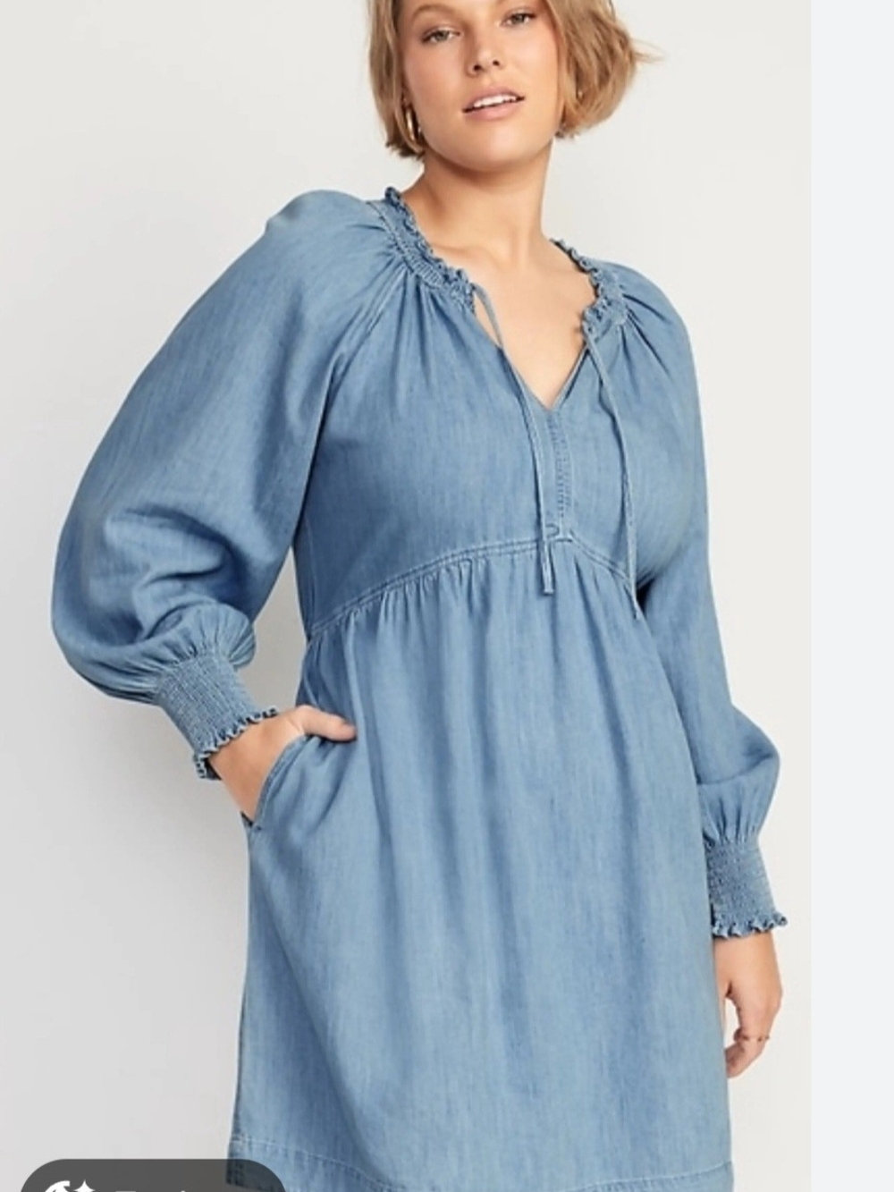 Old Navy Light Blue Chambray Babydoll Midi Dress